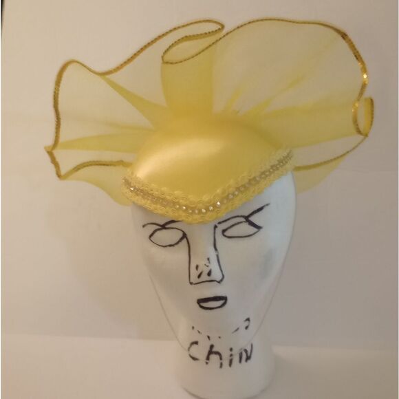 🆕👒 Vintage French Style Fascinator Church Hat - Yellow - Picture 2 of 7